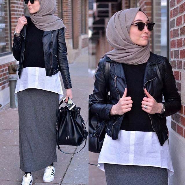 Jaket kulit wanita hijab