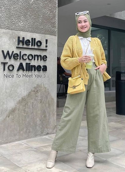Outfit Hijab Outer Rajut Kekinian